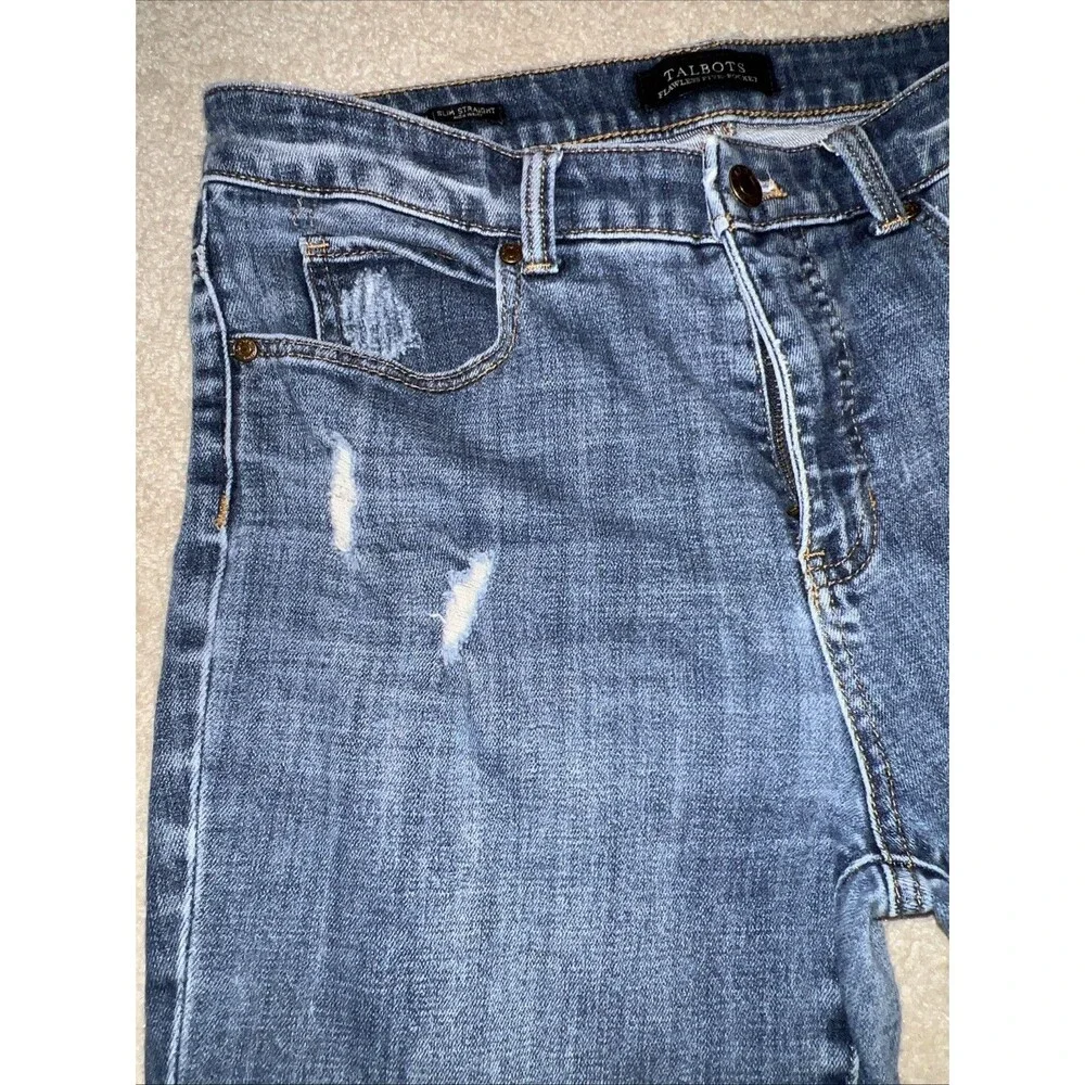 Talbots Slim Jeans Women's Size 4 Blue Stretch Denim Pants Frayed Hem